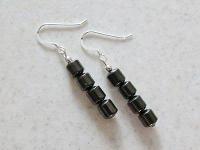 Hematite Drum Beads & Sterling Silver Drop Earrings