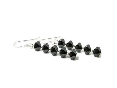 Hematite Faceted Bicone & Sterling Silver Slim Drop Earrings