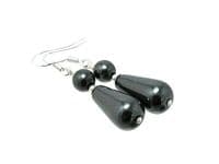 Hematite Round Tear Drop & Sterling Silver Dangly Earrings | Silver Sensations