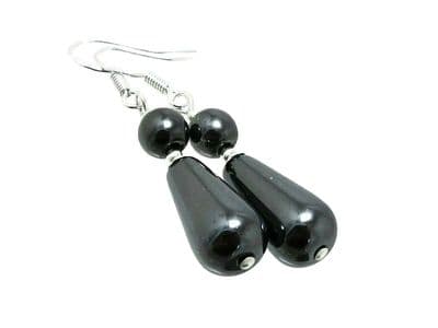 Hematite Round Tear Drop & Sterling Silver Dangly Earrings