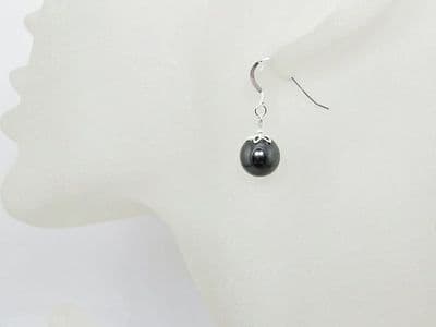 Hematite & Sterling Silver Short Drop Bead Earrings