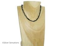 Handmade Slim Hematite Tube & Swarovski Crystal Necklace – Sterling Silver, 17.75