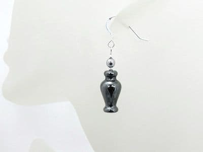 Hematite Vase Shaped Drops & Silver Hematite Sterling Silver Earrings