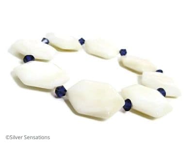 Hexagonal White River Shell & Purple Austrian Made Crystals Bracelet