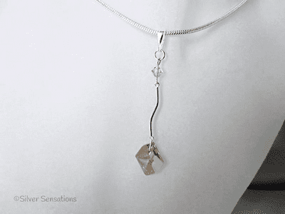 Honey Coloured Austrian Made Crystals & Solid Sterling Silver Curved Bar Pendant