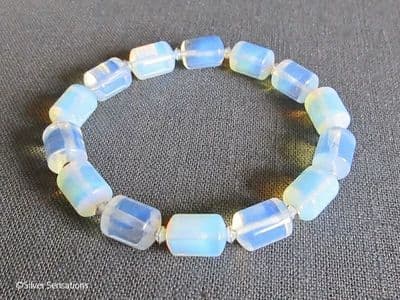Icy Blue White Opalite Moonstone Unisex Bracelet With Sterling Silver