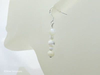 Ivory Cream Mother of Pearl 2 Size Rounds Sterling Silver Earrings