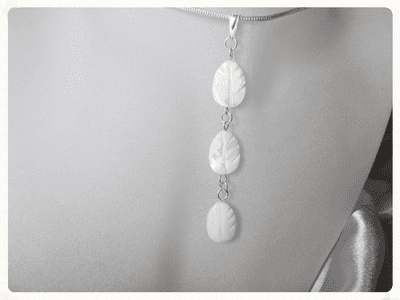 Ivory Cream Mother of Pearl Carved Leaves & Sterling Silver Pendant