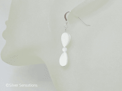 Ivory Cream Mother Of Pearl Pear Drop Earrings With Sterling Silver