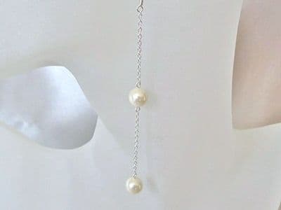 Ivory Cream Shell Pearls & Sterling Silver Chain Long Earrings
