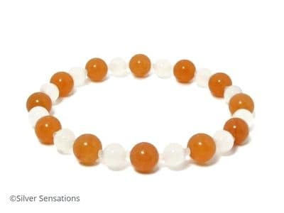 Juicy Orange & White Jade Beaded Fashion Stretch Bracelet