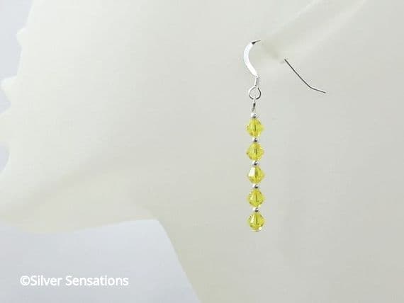 Lemon Yellow Earrings With Sterling Silver & Swarovski Crystals | Silver Sensations
