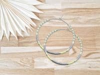 Lemon Yellow, Pastel Grey & Silver Seed Beads Boho Hoop Earrings | Miyuki Delica Handmade Earrings | Silver Sensations