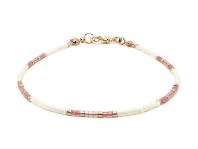 Light Cream, Pink & Rose Gold Dainty Seed Bead Stacking Bracelet