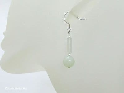 Light Green New Jade & Sterling Silver Beaded Earrings