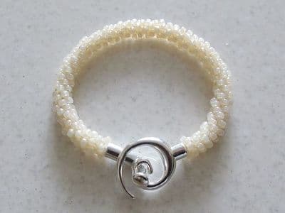 Light Ivory Cream Beaded & Woven Kumihimo Seed Bead Bracelet