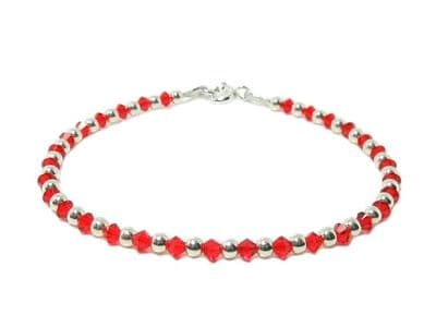 Light Red Crystals & Sterling Silver Slim Bracelet