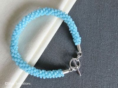 Light Turquoise Blue Beaded & Woven Kumihimo Seed Bead Bracelet