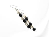 Long Black & White Pearls Sterling Silver Earrings - 45mm or 59mm Drop | Handmade With Pearls From Austria | Silver Sensations