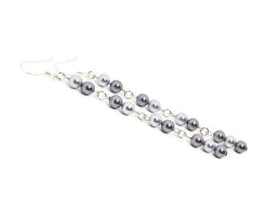 Long Purple Premium  Pearls & Sterling Silver Chain Earrings