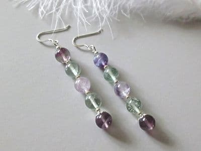 Long Rainbow Fluorite Beaded Earrings With Sterling Silver