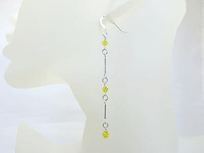 Long Sterling Silver Earrings With Yellow Austrian Made Crystals