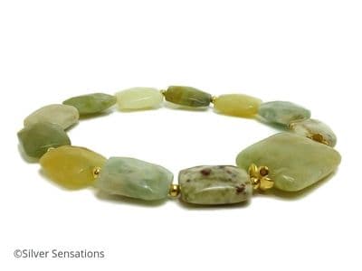 Marbled Greens & Yellows Flake Jade Beaded Bracelet
