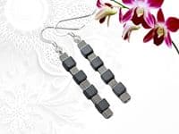 Matte Black & Silver Hematite Cubes Sterling Silver Earrings | Silver Sensations