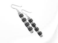 Matte Black & Silver Hematite Cubes Sterling Silver Earrings | Silver Sensations
