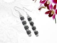 Matte Black & Silver Hematite Cubes Sterling Silver Earrings | Silver Sensations