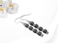 Matte Black & Silver Hematite Cubes Sterling Silver Earrings | Silver Sensations