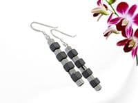 Matte Black & Silver Hematite Cubes Sterling Silver Earrings | Silver Sensations