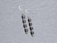 Matte Black & Silver Hematite Cubes Sterling Silver Earrings | Silver Sensations