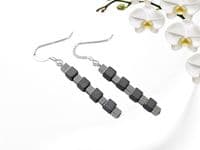 Matte Black & Silver Hematite Cubes Sterling Silver Earrings | Silver Sensations