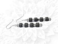 Matte Black & Silver Hematite Cubes Sterling Silver Earrings | Silver Sensations