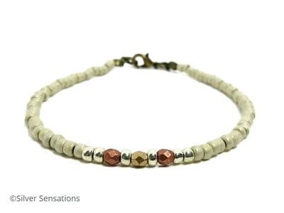 Matte Cream & Copper Seed Bead Layering Fashion Bracelet