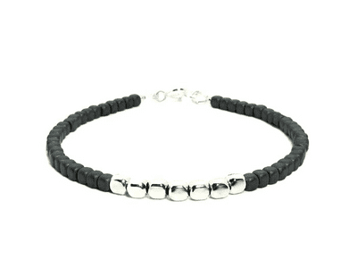 Matte Dark Grey Hematite Cubes  & Sterling Silver Cube Beads Bracelet