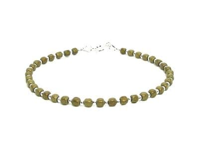 Matte Olive Gold Hematite Cubes Bracelet With Sterling Silver Beads