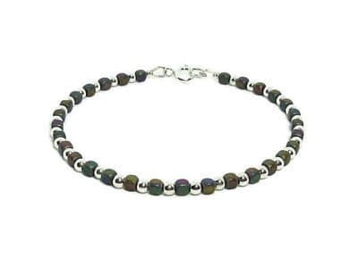 Matte Rainbow Hematite Cubes Bracelet With Sterling Silver Beads