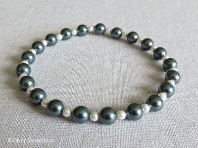 Melanie - Austrian Made White & Tahitian Colour Pearls Handmade Wedding Bracelet