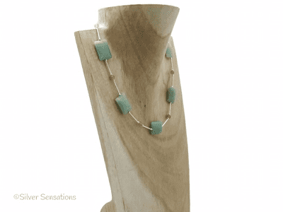 Mid Green Aventurine Oblongs & Sterling Silver Necklace