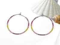 Minimalist Hoop Earrings - Purple, Red, Yellow, Pink & Silver Seed Beads | Miyuki Delica Handmade Earrings | Silver Sensations
