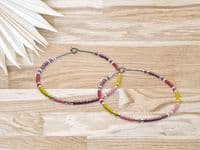 Minimalist Hoop Earrings - Purple, Red, Yellow, Pink & Silver Seed Beads | Miyuki Delica Handmade Earrings | Silver Sensations