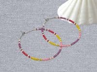 Minimalist Hoop Earrings - Purple, Red, Yellow, Pink & Silver Seed Beads | Miyuki Delica Handmade Earrings | Silver Sensations