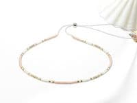 Peach & Light Gold Minimalist Seed Bead Anklet | Miyuki Delica Seed Beads | Silver Sensations
