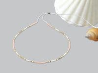 Peach & Light Gold Minimalist Seed Bead Anklet | Miyuki Delica Seed Beads | Silver Sensations