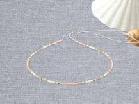 Peach & Light Gold Minimalist Seed Bead Anklet | Miyuki Delica Seed Beads | Silver Sensations