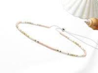 Peach & Light Gold Minimalist Seed Bead Anklet | Miyuki Delica Seed Beads | Silver Sensations