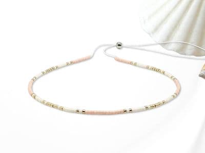 Minimalist Peach & Light Gold Seed Beads Anklet