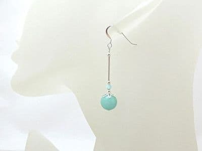 Mint Green Jade & Sterling Silver Tube Earrings With Crystals